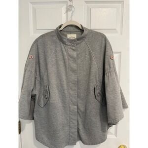 Free Spirit New York Womens Grey Knit Poncho Jacket Cape Mock Neck Button Large